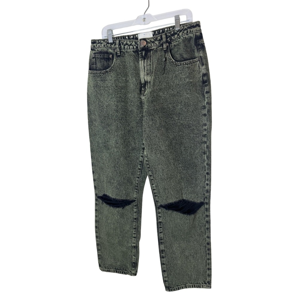 One Teaspoon Jeans Womens 33 Gray Acid Wash High Rise Mom Studded Distressed